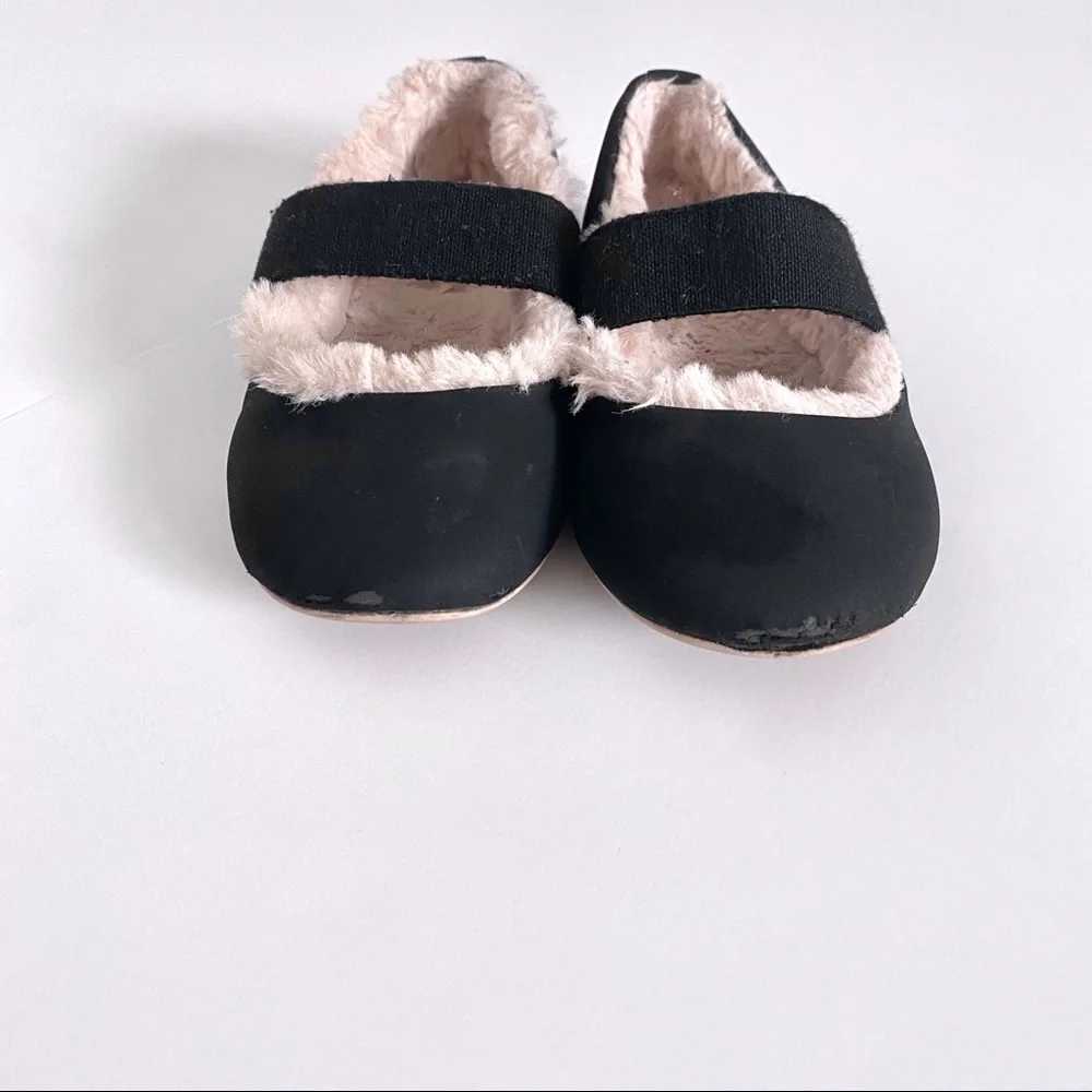 Zara Baby Girl Black Faux Fur Lined Ballet Slippers Cozy Soft Flats